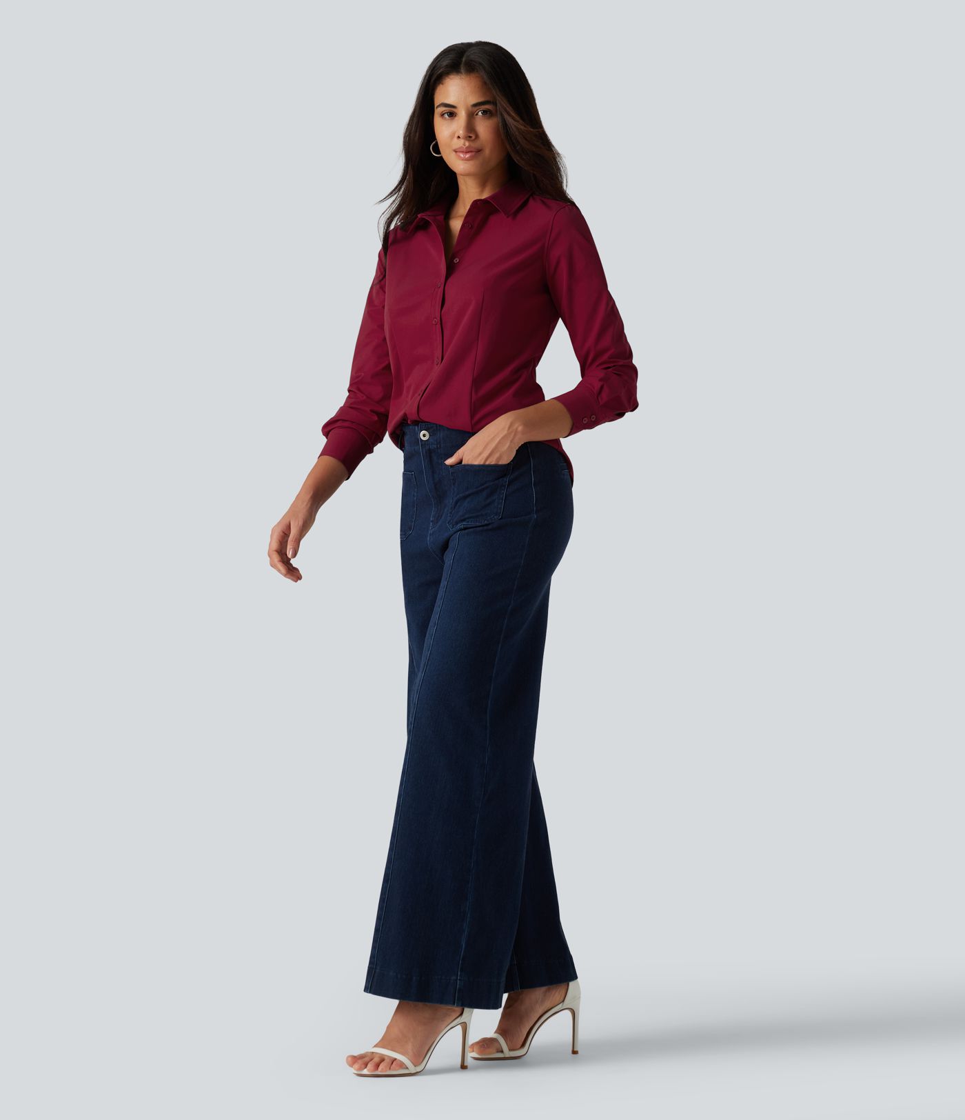 Long Sleeve Curved Hem Work Shirt