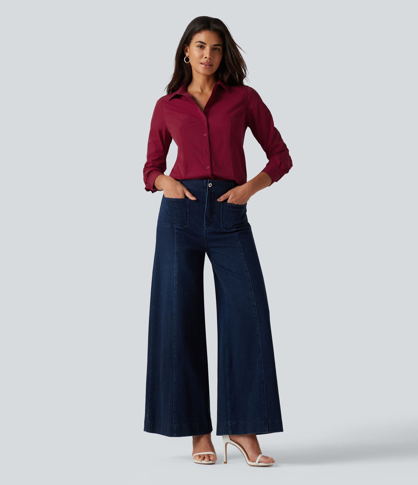 Long Sleeve Curved Hem Work Shirt