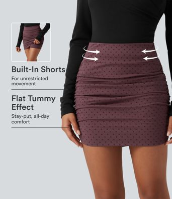 High Waisted Tummy Control Ruched Curved Hem 2-in-1 Polka Dot Velvet Mini Bodycon Skirt High Waisted Tummy Control Ruched Curved Hem 2-in-1 Polka Dot Velvet Mini Bodycon Skirt