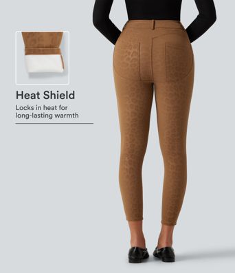 High Waisted Leopard Print Fleece Casual Leggings with Pockets High Waisted Leopard Print Fleece Casual Leggings with Pockets