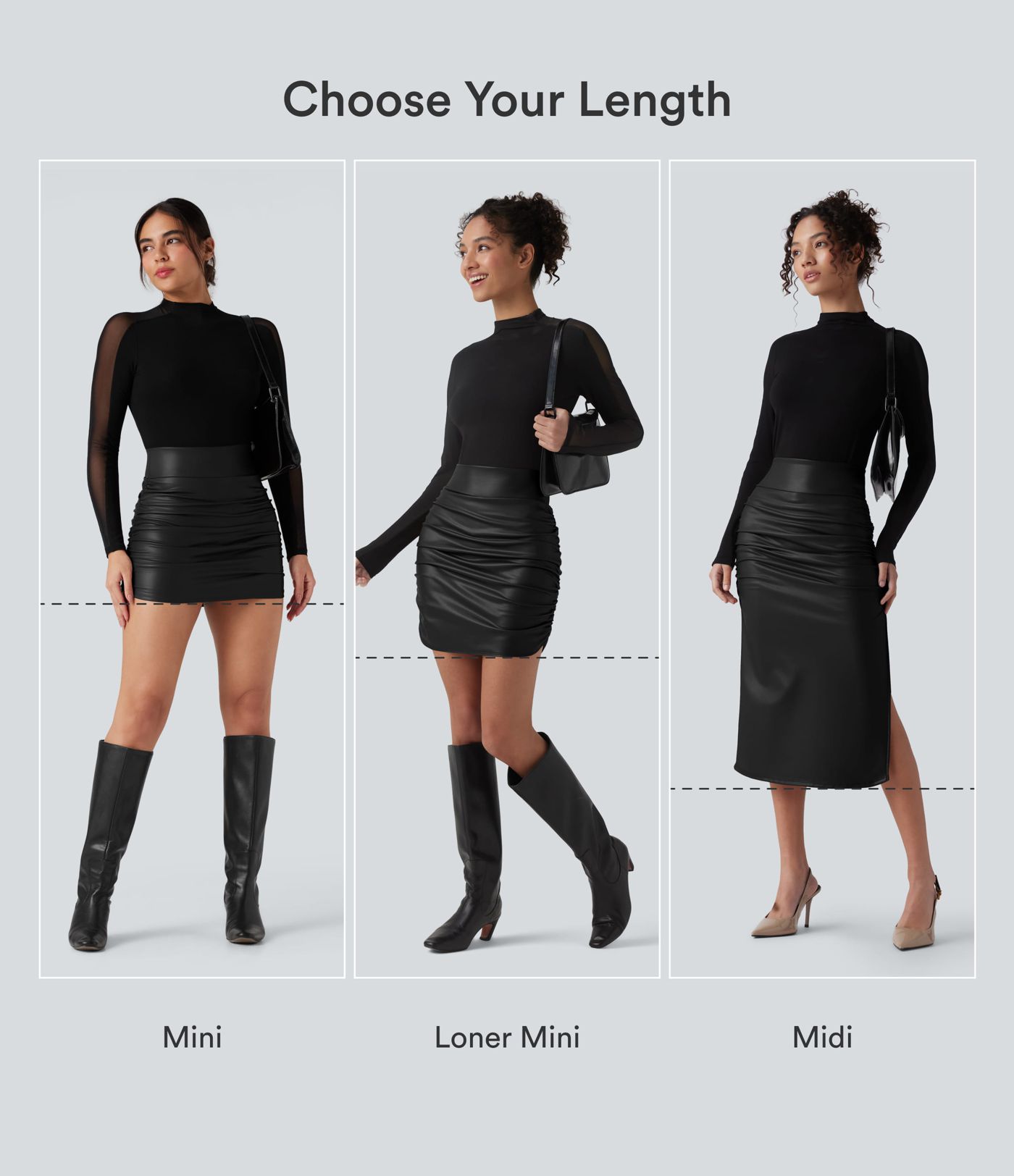 Saia midi casual de cintura alta, modeladora para a barriga, franzida, com barra curva, 2 em 1 fleece/PU Saia midi casual de cintura alta, modeladora para a barriga, franzida, com barra curva, 2 em 1 fleece/PU
