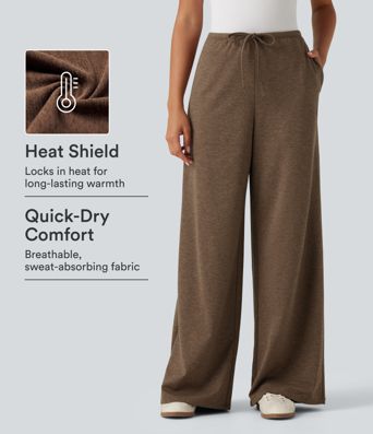 Pantalon de jogging décontracté taille mi-haute, coupe baggy, à cordon, en polaire à séchage rapide, avec poches - UPF40+