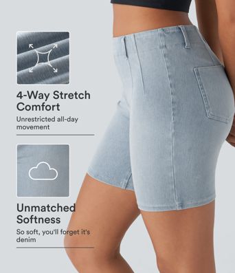 Halara Flex™ shorts relajados de denim lavado, talle medio, con bolsillos, corte skinny, tacto fresco Halara Flex™ shorts relajados de denim lavado, talle medio, con bolsillos, corte skinny, tacto fresco
