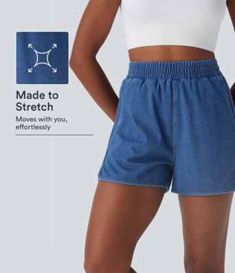 Halara Flex™ High Waisted Curved Hem InstantCool Washed Denim Casual Shorts with Pockets