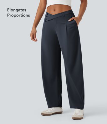 Halara Flex™ DayStretch asymetrické pracovní kalhoty se středním pasem, nohavicemi ve tvaru sudu a kapsami. Halara Flex™ DayStretch asymetrické pracovní kalhoty se středním pasem, nohavicemi ve tvaru sudu a kapsami.
