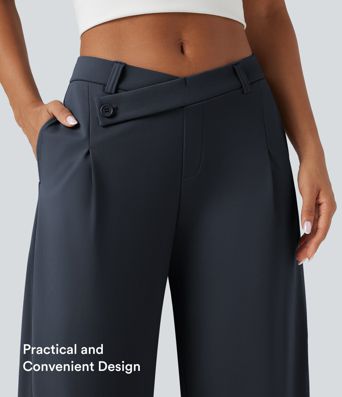 Halara Flex™ DayStretch asymetrické pracovní kalhoty se středním pasem, nohavicemi ve tvaru sudu a kapsami. Halara Flex™ DayStretch asymetrické pracovní kalhoty se středním pasem, nohavicemi ve tvaru sudu a kapsami.