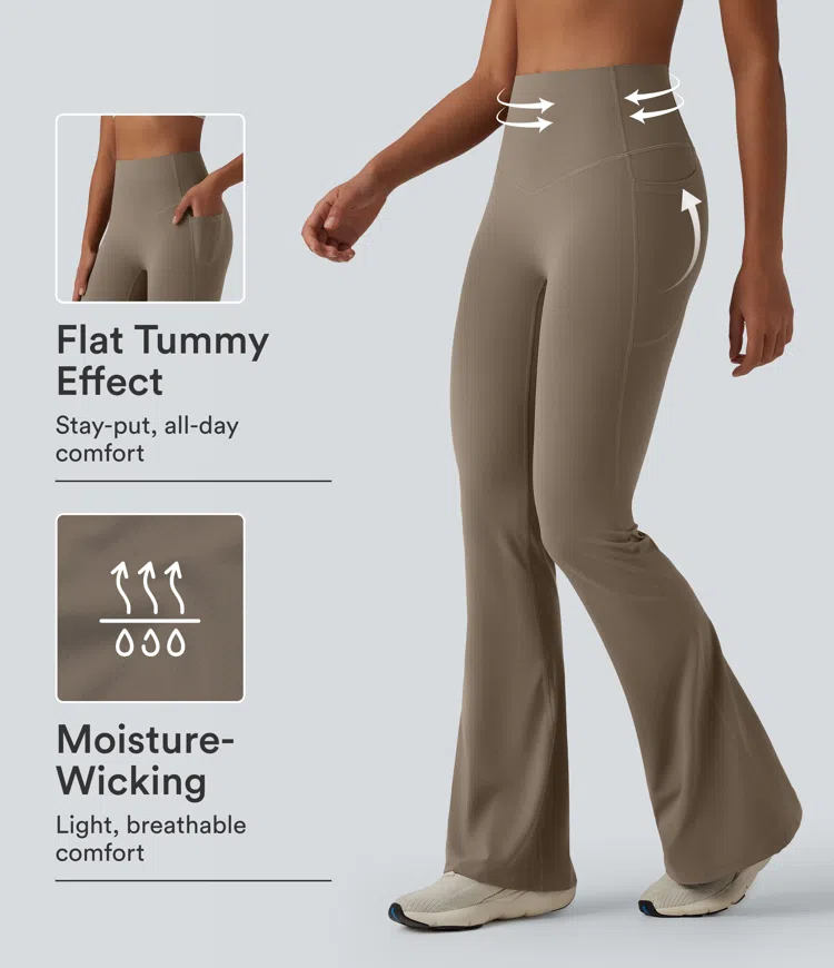 Halara UltraSculpt™ Yoga-Leggings mit hohem Bund, bauchformend, ausgestelltem Bein und Taschen