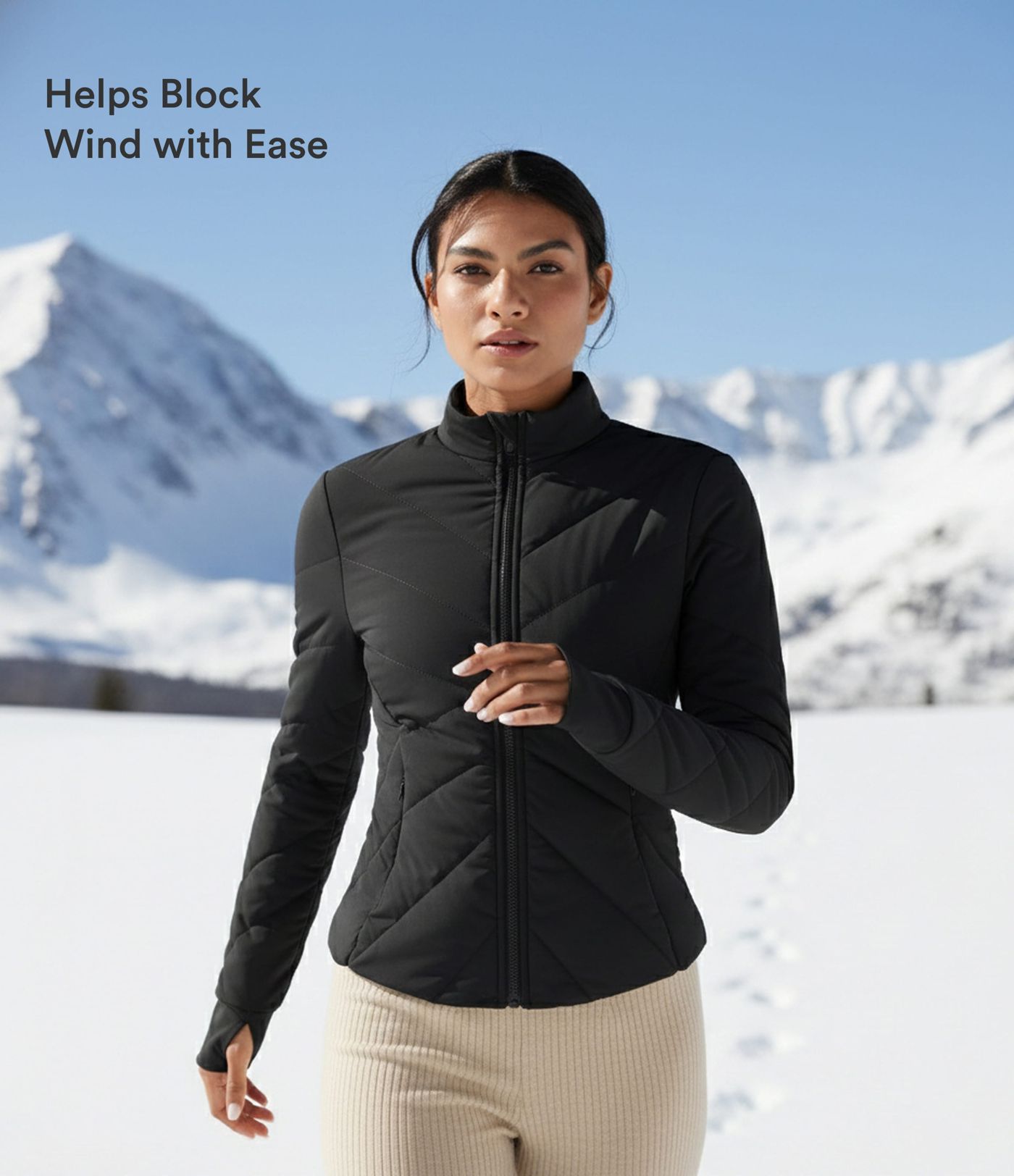 PuffFlex Stand Collar Long Sleeve Thumb Hole Casual Padded Jacket with Pockets PuffFlex Stand Collar Long Sleeve Thumb Hole Casual Padded Jacket with Pockets