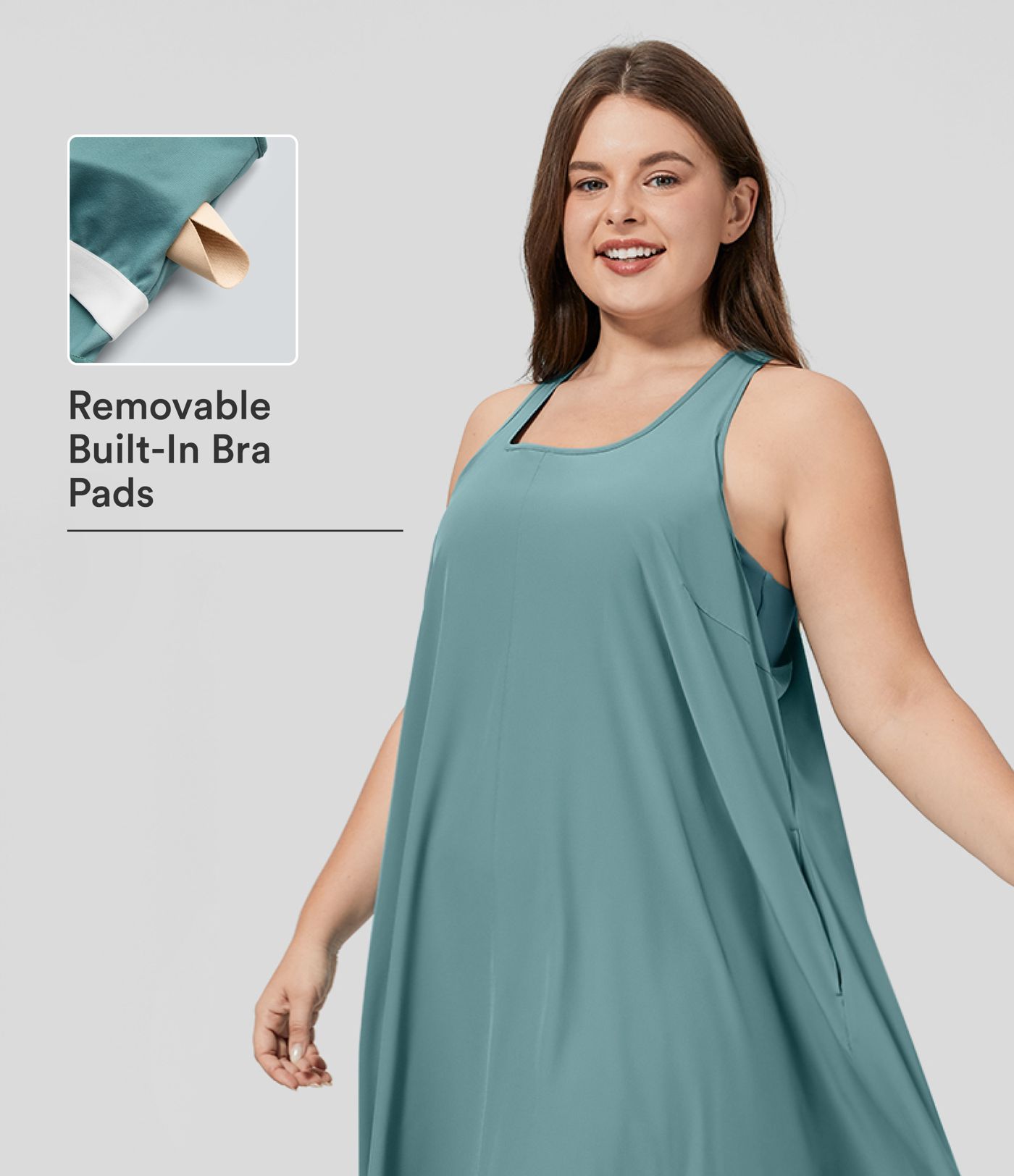 Breezeful™ Backless Racerback Side Pocket High Low Flowy Midi Quick Dry Casual Plus Size Dress Breezeful™ Backless Racerback Side Pocket High Low Flowy Midi Quick Dry Casual Plus Size Dress