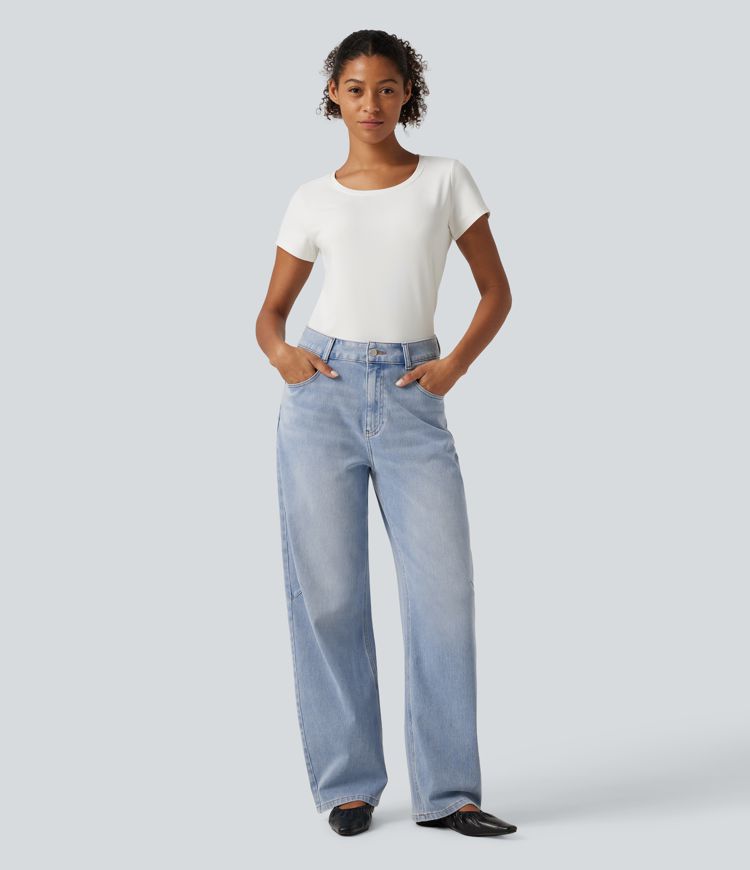 Halara Flex™ High Waisted Barrel Leg Casual Jeans with Pockets Halara Flex™ High Waisted Barrel Leg Casual Jeans with Pockets