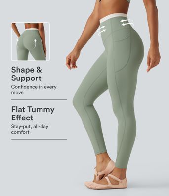 Halara UltraSculpt™ High Waisted Tummy Control Color Block Skinny Yoga Leggings with Pockets Halara UltraSculpt™ High Waisted Tummy Control Color Block Skinny Yoga Leggings with Pockets