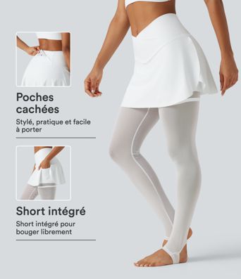 Legging-jupe de sport SoftlyZero™ Airy effet frais InstantCool, protection solaire UPF50+ taille haute croisée avec mesh contrasté, sous-pieds et poches