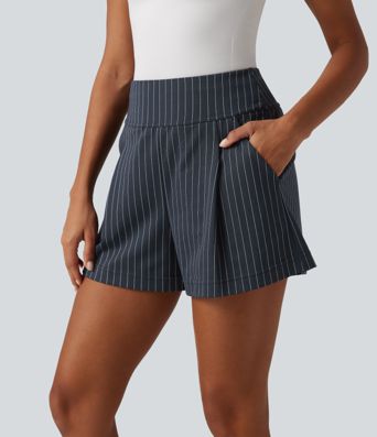 High Waisted InstantCool Stripe Work Shorts 4" with Pockets