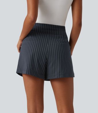 High Waisted InstantCool Stripe Work Shorts 4" with Pockets