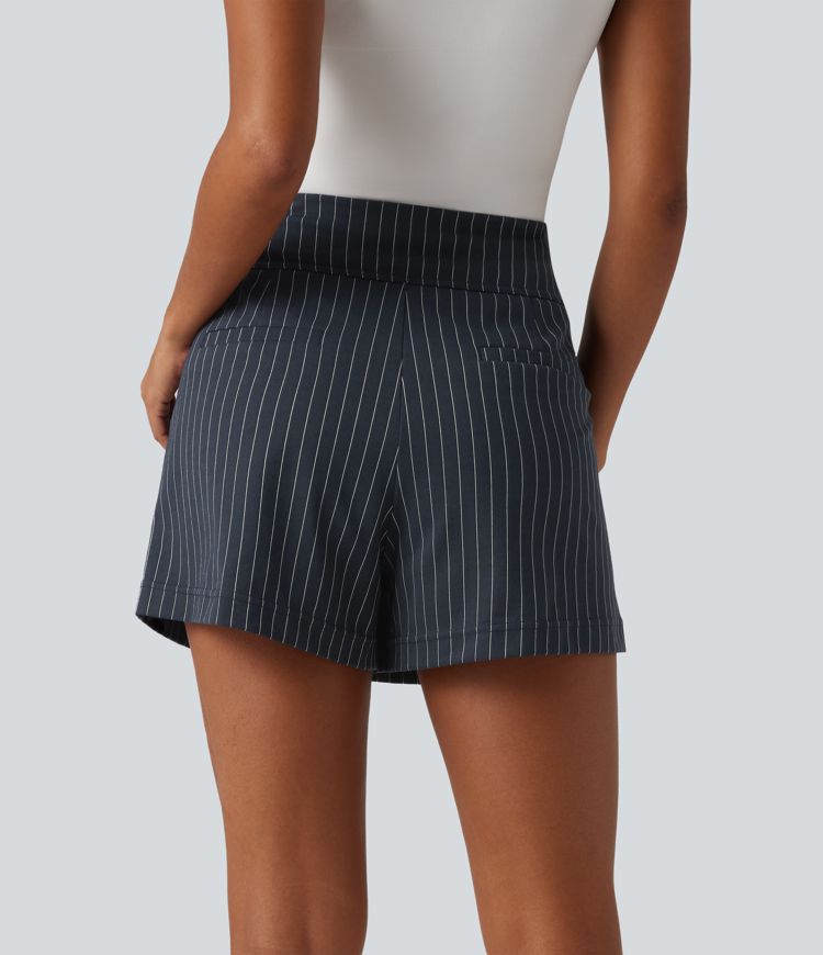 High Waisted InstantCool Stripe Work Shorts 4" with Pockets
