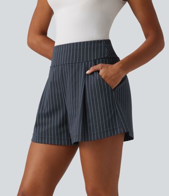 High Waisted InstantCool Stripe Work Shorts 4" with Pockets