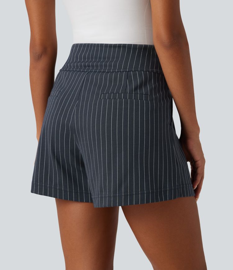 High Waisted InstantCool Stripe Work Shorts 4" with Pockets
