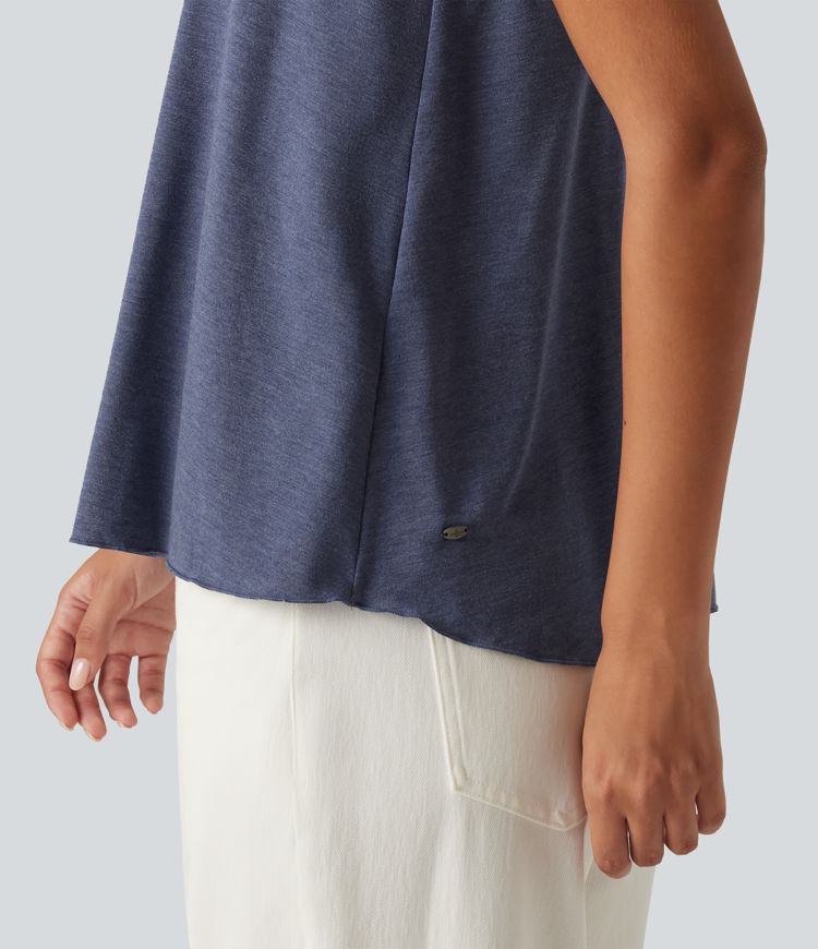 Scoop Neck Built-in Bra Heathered Casual Tank Top