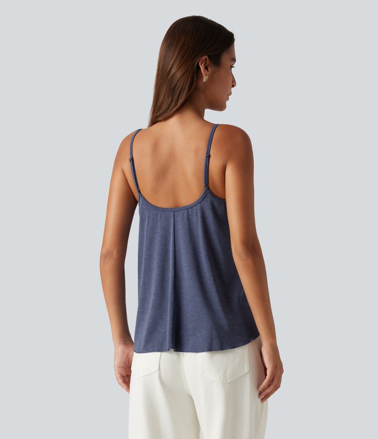 Scoop Neck Built-in Bra Heathered Casual Tank Top
