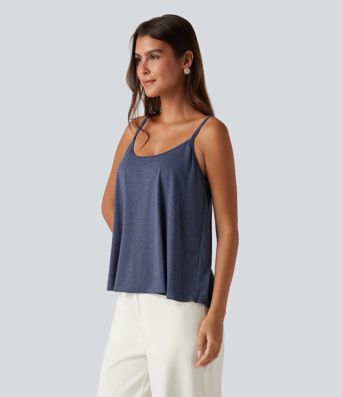 Scoop Neck Built-in Bra Heathered Casual Tank Top