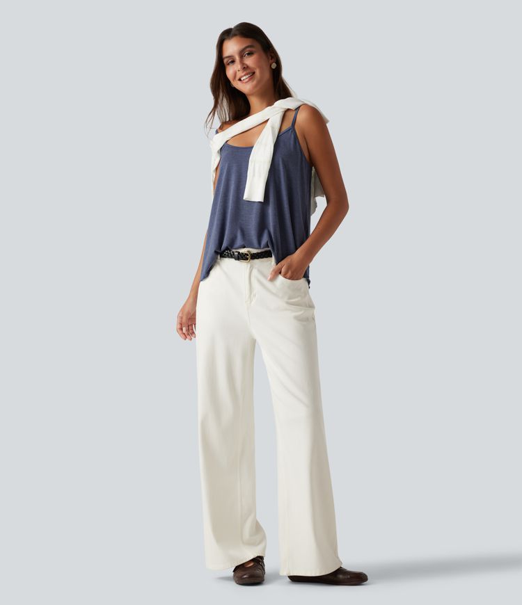 Scoop Neck Built-in Bra Heathered Casual Tank Top