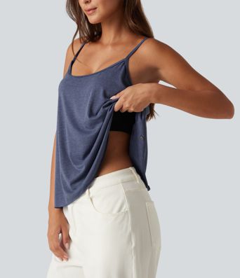 Scoop Neck Built-in Bra Heathered Casual Tank Top