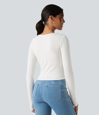 V‑Neck Lace Twisted Long Sleeve Casual Top