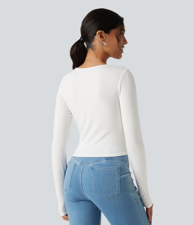 V‑Neck Lace Twisted Long Sleeve Casual Top
