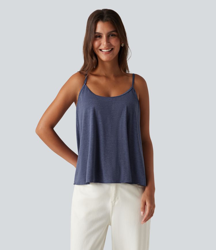 Scoop Neck Built-in Bra Heathered Casual Tank Top