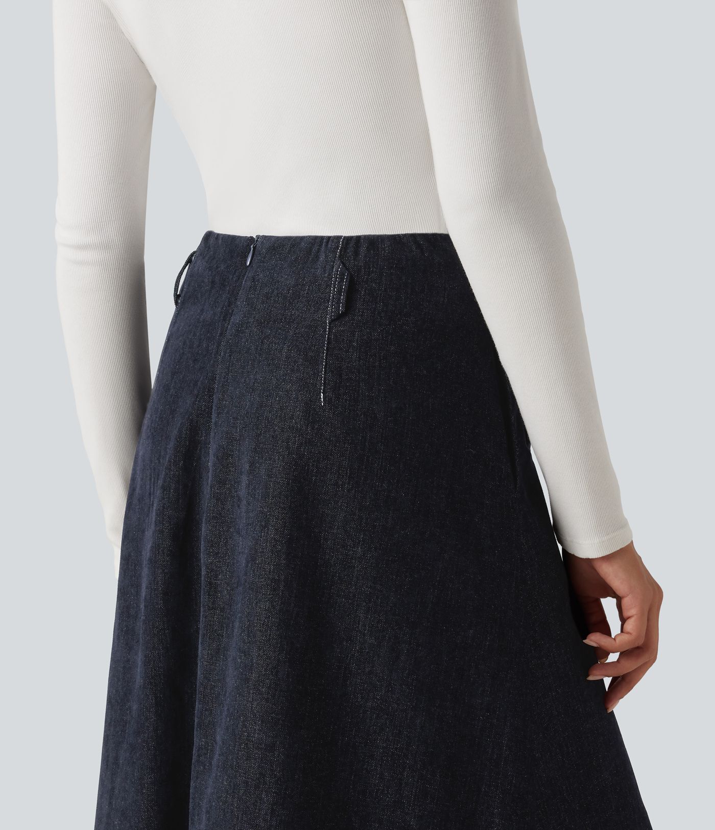 High Waisted A Line Midi Work Skirt with Pockets