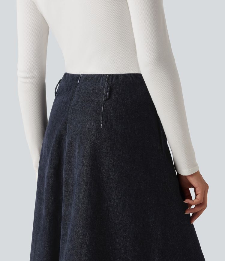 High Waisted A Line Midi Work Skirt with Pockets