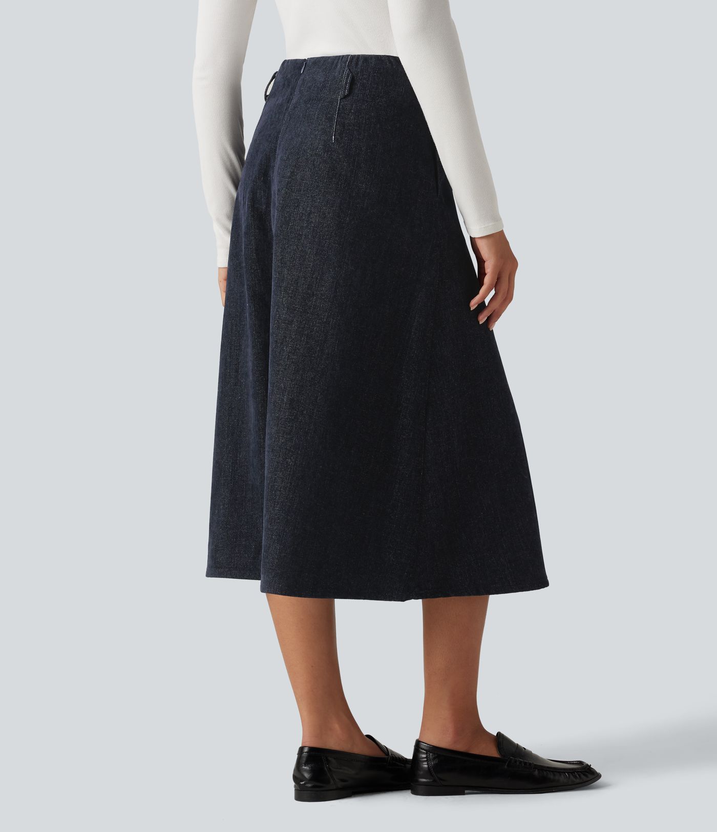 High Waisted A Line Midi Work Skirt with Pockets
