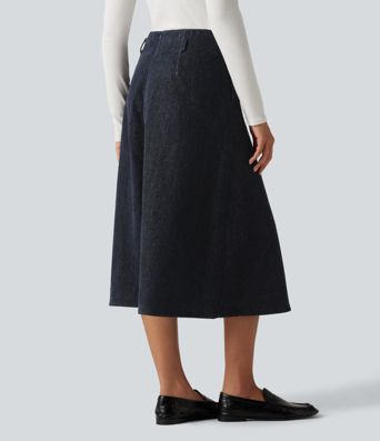 High Waisted A Line Midi Work Skirt with Pockets