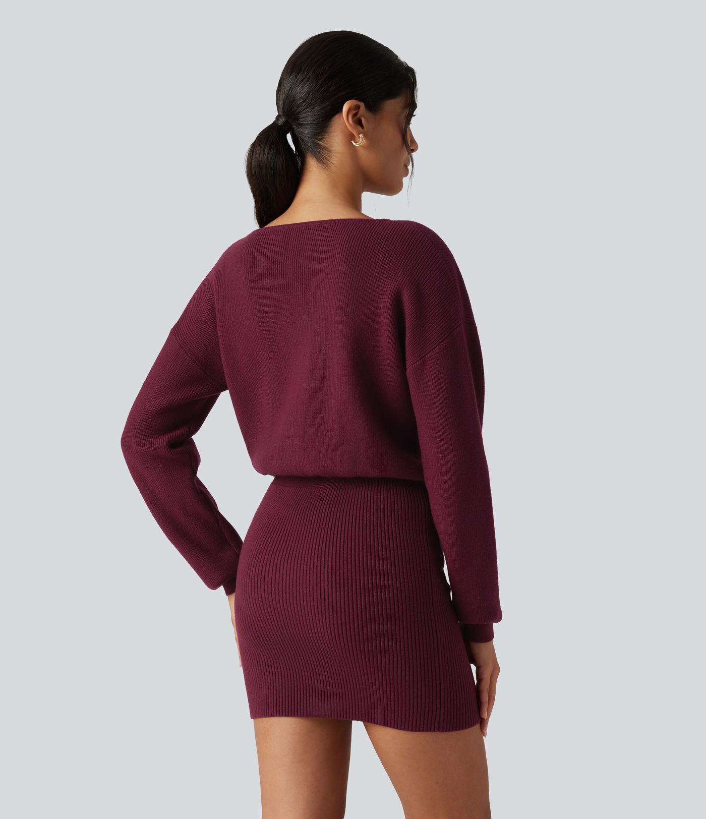 Boat Neck Long Sleeve T Type Bodycon Mini Casual Sweater Dress Boat Neck Long Sleeve T Type Bodycon Mini Casual Sweater Dress