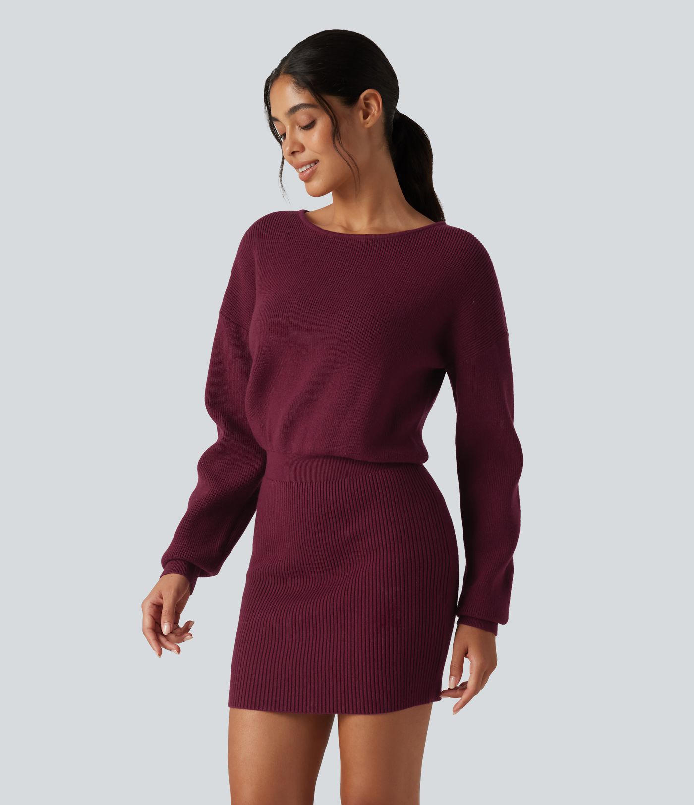 Boat Neck Long Sleeve T Type Bodycon Mini Casual Sweater Dress Boat Neck Long Sleeve T Type Bodycon Mini Casual Sweater Dress