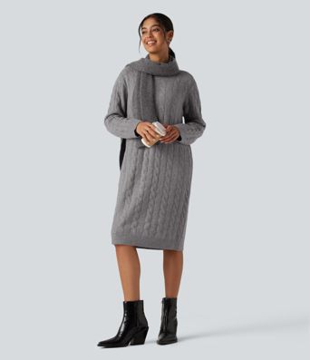 Round Neck Long Sleeve Midi Work Dress
