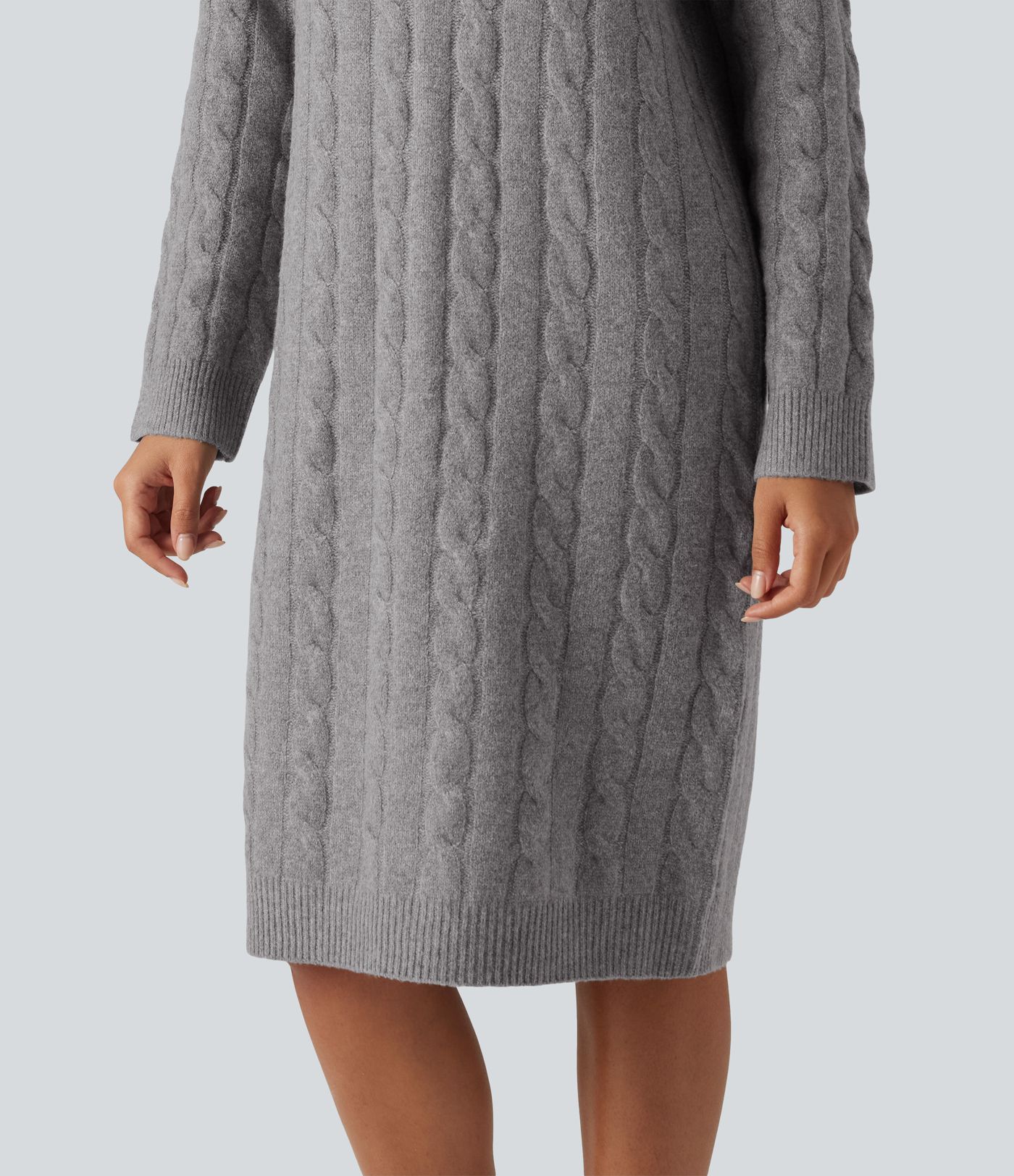 Round Neck Long Sleeve Midi Work Dress