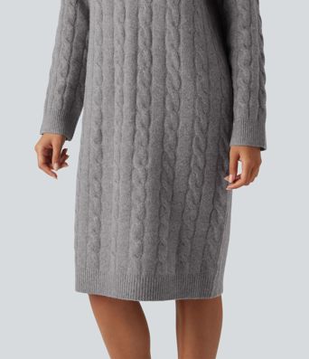 Round Neck Long Sleeve Midi Work Dress
