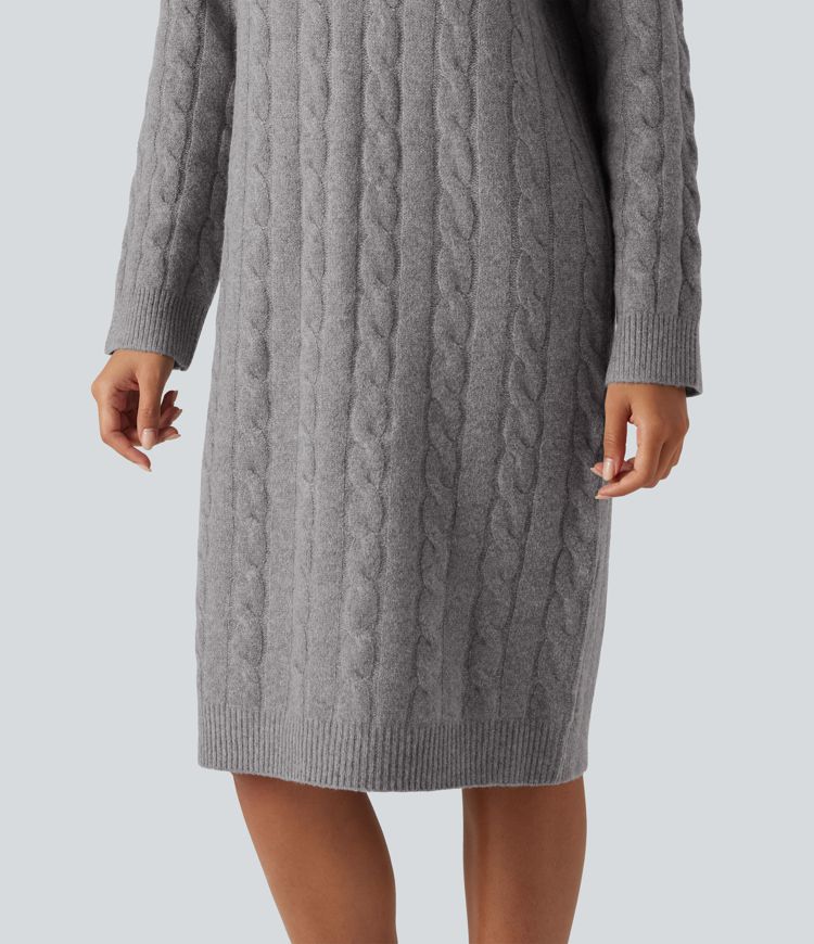 Round Neck Long Sleeve Midi Work Dress