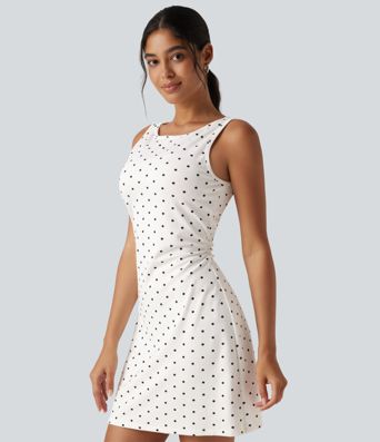 Boat Neck Sleeveless Ruched Polka Dot Casual Mini Dress Boat Neck Sleeveless Ruched Polka Dot Casual Mini Dress