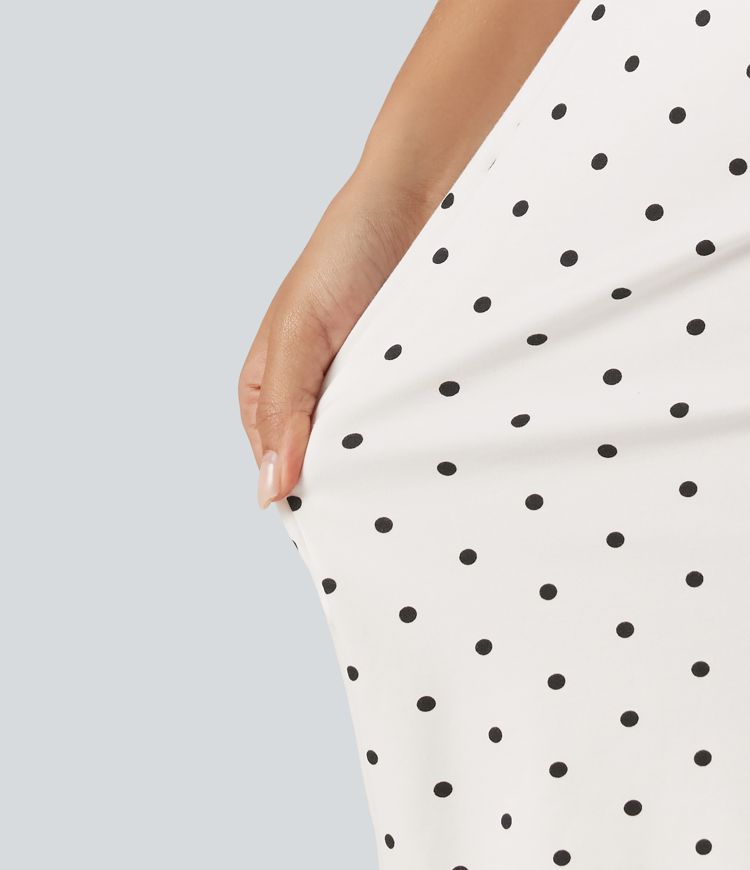 Boat Neck Sleeveless Ruched Polka Dot Casual Mini Dress Boat Neck Sleeveless Ruched Polka Dot Casual Mini Dress