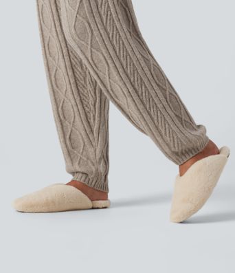 High Waisted Drawstring Cable Knit Lounging Sweater Pants with Pockets