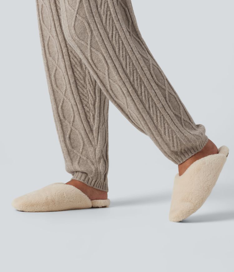 High Waisted Drawstring Cable Knit Lounging Sweater Pants with Pockets