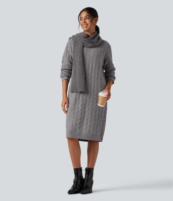 Round Neck Long Sleeve Midi Work Dress