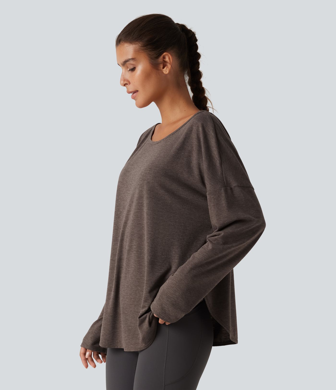 Boat Neck Dropped Shoulder Long Sleeve Yoga Sports Top