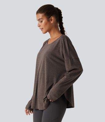 Boat Neck Dropped Shoulder Long Sleeve Yoga Sports Top
