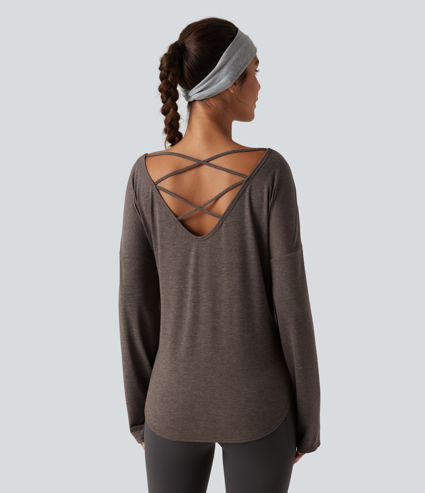 Boat Neck Dropped Shoulder Long Sleeve Yoga Sports Top