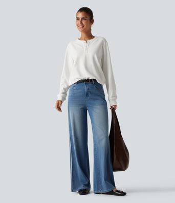 Henley Neck Long Sleeve Waffle Casual Top Henley Neck Long Sleeve Waffle Casual Top