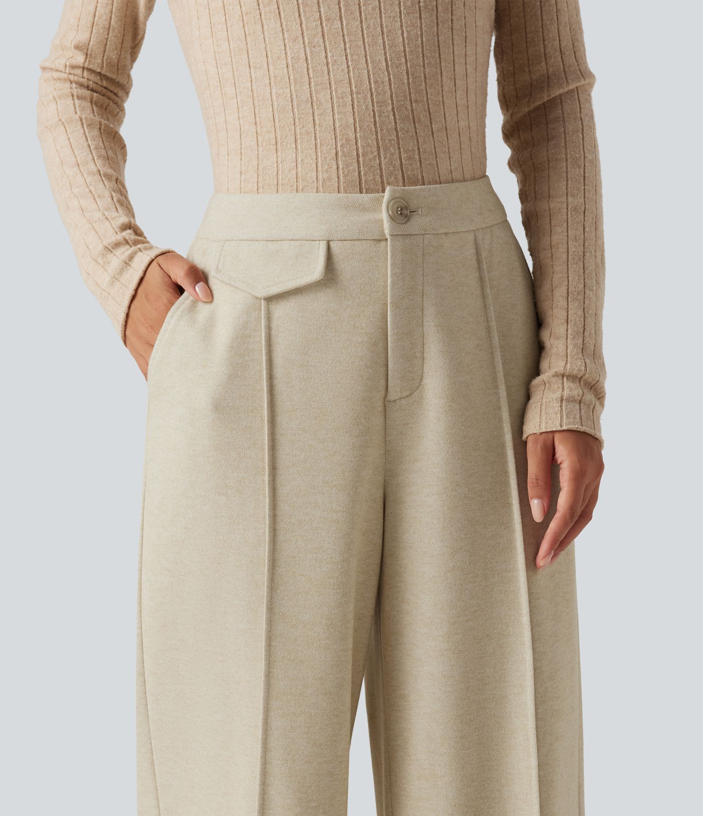 High Waisted Wide Leg Work Pants with Pockets