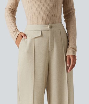 High Waisted Wide Leg Work Pants with Pockets